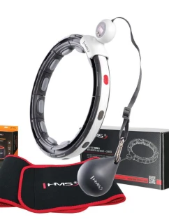 MAGNETICKÝ HULA HOP SET ČIERNY HHM15 S POČÍTADLOM HMS + ZOŠTÍHĽUJÚCI PÁS BR163 ČERVENÝ