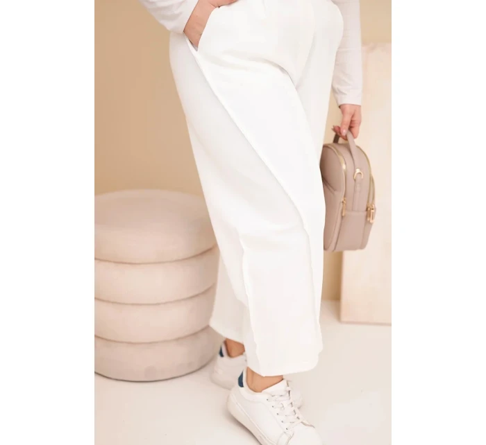 Dámske bavlnené Plus veľkosť s vysokým pásom voľné nohavice Ecru Dámske bavlnené Plus veľkosť s vysokým pásom voľné nohavice Ecru