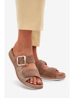 Klapki Damskie Z Klamrą I Rzepem INBLU MK000013 Brązowe