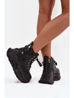 Kožené zateplené dámské kotníkové boty na platformě model 21711737 Černé - Goe