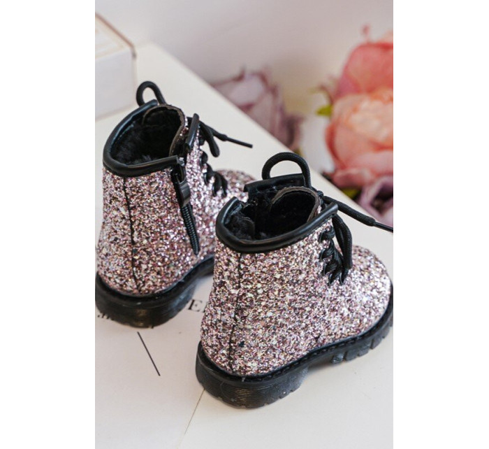 Detské trblietavé zateplené členkové topánky so zipsom, ružové Saussa