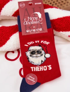Pánske vianočné ponožky so Santom v okuliaroch - červeno-tmavomodré