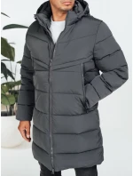 Pánská zimní bunda s kapucí tmavě šedá prošívaná model 21991522 - FashionStreet