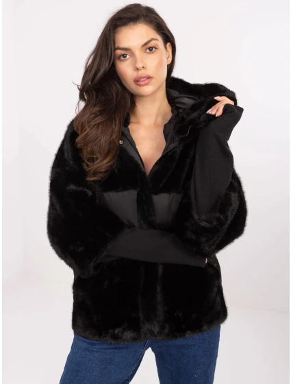 Čierna voľná bunda z rôznych materiálov (WJ218)