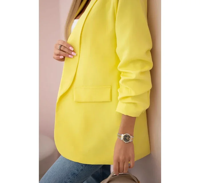 Bunda s klopami elegantná žltá Bunda s klopami elegantná žltá