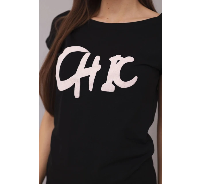 Dámska bavlnená blúzka s potlačou CHIC čierna