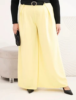 Dámske Plus veľkosť široké nohavice s opaskom žltá
