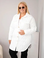 Dámska prešívaná bunda vo veľkosti Plus Size s golierom a vreckami, biela