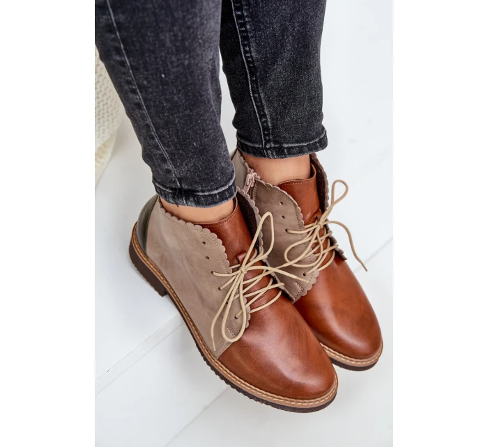 Kožené Botky Na Plochém Podpatku Hnědé Zazoo model 21679956 - NOBO