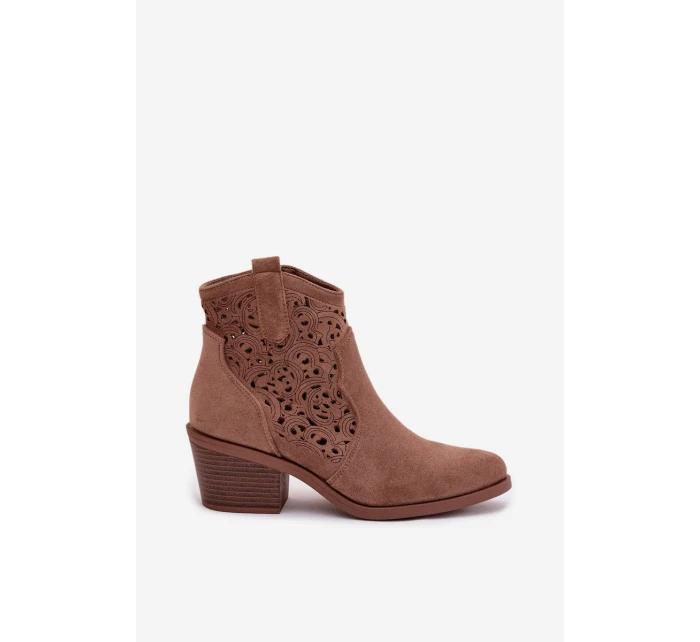 Kožené Dámské Boty na Podpatku  Hnědé model 21961079 - S.Barski