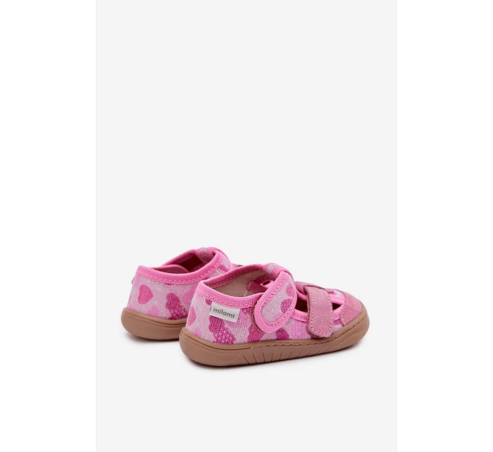 Dětské barefoot bačkůrky Růžové Třpytivé Srdce Lumi