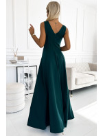 CINDY - Elegantné dlhé zelené dámske šaty s výstrihom 246-5