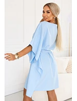 287-43 SOFIA Motýlí šaty se zavazováním v pase - světle modré