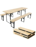 PIKNIKOVÝ BAROVÝ SET DREVENÝ STÔL A 2 LAVICE SKLADACIE
