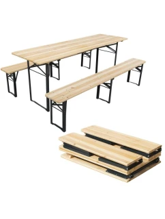 PIKNIKOVÝ BAROVÝ SET DREVENÝ STÔL A 2 LAVICE SKLADACIE