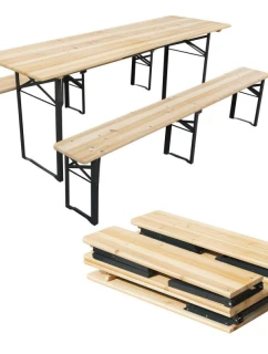 PIKNIKOVÝ BAROVÝ SET DREVENÝ STÔL A 2 LAVICE SKLADACIE
