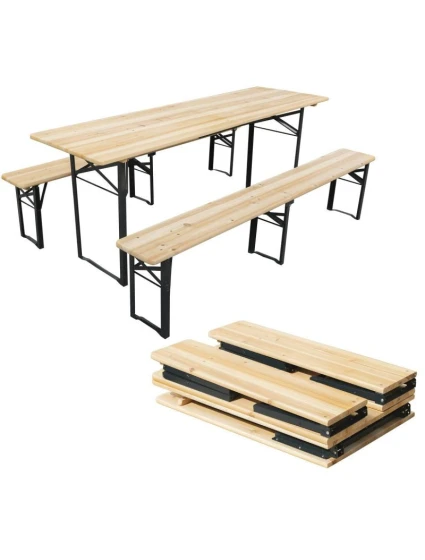 PIKNIKOVÝ BAROVÝ SET DREVENÝ STÔL A 2 LAVICE SKLADACIE