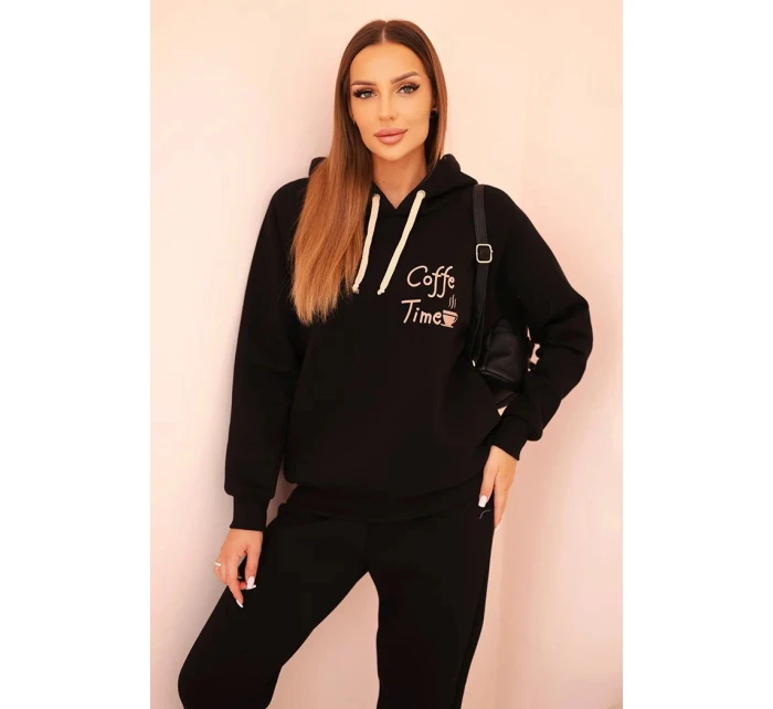 Dámska bavlnená súprava s potlačou čierna