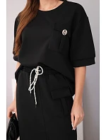 Dámsky maslový set s blúzkou a midi sukňou čierny