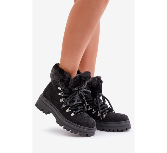 Dámské Šněrovací Boty S Kožíškem Černé model 21679564 - Boto Dámské Šněrovací Boty S Kožíškem Černé model 21679564 - Boto