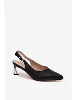 Kožené dámské sandály na podpatku model 22122620 Černé - VINCEZA