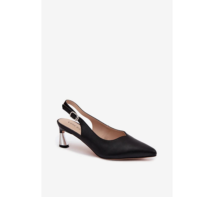 Kožené dámské sandály na podpatku model 22122620 Černé - VINCEZA