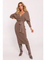 model 20476148 Svetrové šaty s výstřihem do V cappuccino - Moe