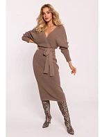 M810 Svetrové šaty s výstrihom do V - cappuccino