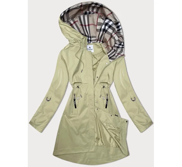 Tenký béžový dámský kabát s ohrnutými rukávy model 19761498 - Glakate