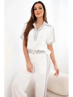 Dámska maslová súprava s polokošeľou a širokými nohavicami sivá