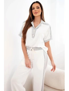 Dámska maslová súprava s polokošeľou a širokými nohavicami sivá