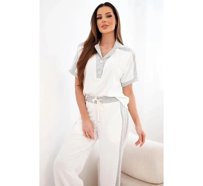 Dámska maslová súprava s polokošeľou a širokými nohavicami sivá