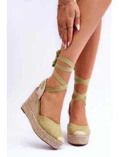 Wiązane Sandały Na Wysokim Koturnie Zielone Lendy
