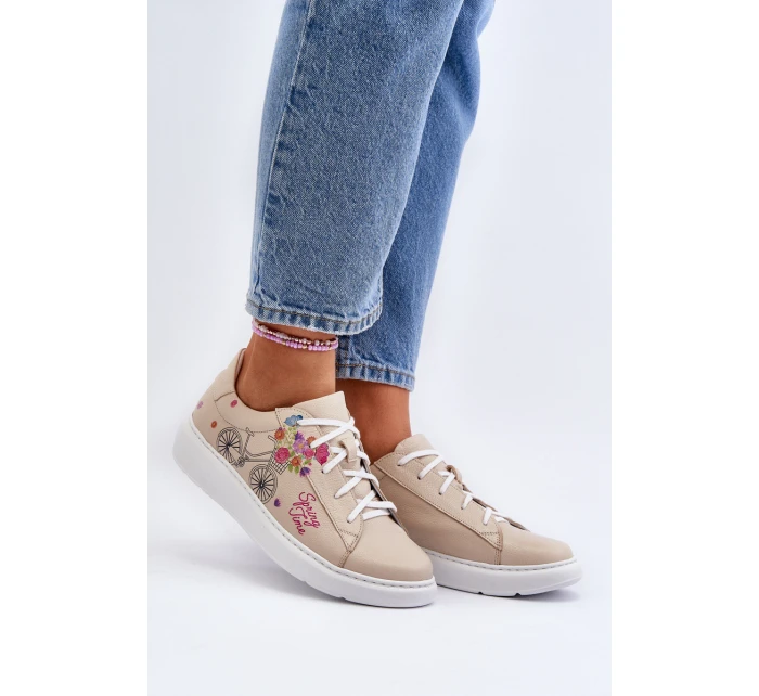 Zazoo 024/TAMARA Damskie Sneakersy Skórzane Beżowe