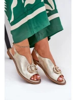 Kožené Sandály Na Plochém Podpatku S Ozdobou model 21686752 Zlaté - Laura Messi