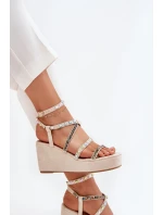 Sandały Damskie Na Koturnie Ze Zdobieniem Na Paskach Beżowe Lunara Sandały Damskie Na Koturnie Ze Zdobieniem Na Paskach Beżowe Lunara