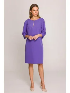 S394 Uvoľnené šaty s výstrihom s kľúčovou dierkou - fialové