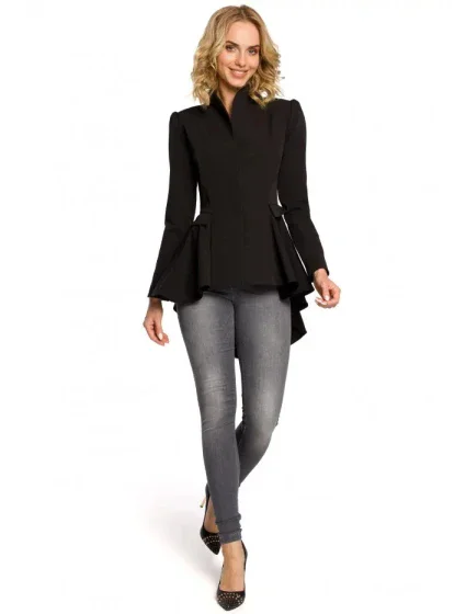 Asymetrický frak s golierom a zapínaním na gombíky M165 - čierny - Moe