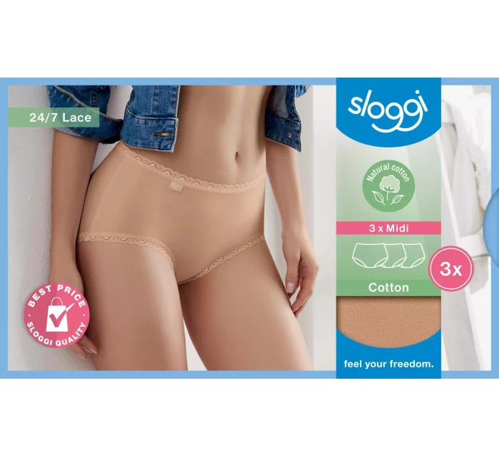 Dámské kalhotky 24/7 Cotton Lace Midi C3P  béžová   model 18976827 - Sloggi