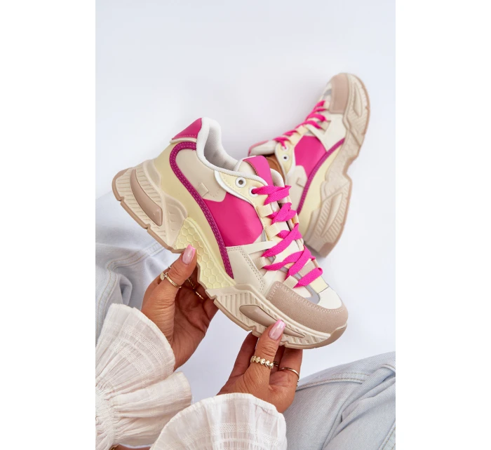 Snekersy Damskie Na Grubej Podeszwie Fuksja Peonema