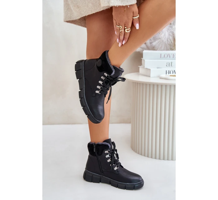 Damskie Ocieplane Botki Trapery Na Zamek Czarne Mevanisa