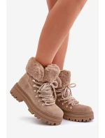 Sznurowane Trapery Damskie Z Futerkiem Ciemnobeżowe Vaminia Sznurowane Trapery Damskie Z Futerkiem Ciemnobeżowe Vaminia