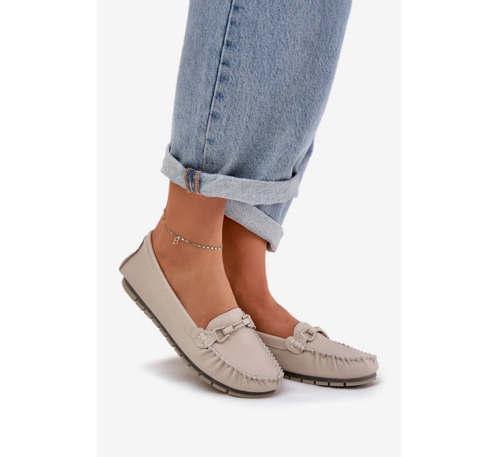 Ploché Kožené Mokasíny S Ozdobou model 21686035 Béžové - S.Barski