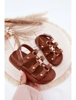 Dívčí sandály se zlatým detailem hnědé model 21701114 - Boto Dívčí sandály se zlatým detailem hnědé model 21701114 - Boto