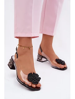 Průhledné sandály na platformě s krystaly a květinou model 22099959 Černé - VINCEZA