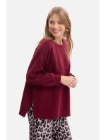model 21379812 Pletená mikina uvolněného střihu vínová - BeWear