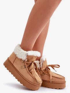Dámske snehule na platforme s kožušinou typu Branek Camel Ciabellae