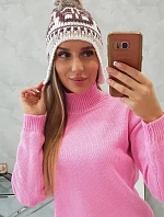 Dámska čiapka s brmbolcom Rosa K368 vínová+biela+béžová