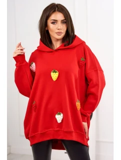 Zateplená mikina s jahodovým motívom červený