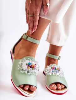 Dámské kožené sandály s zdobením zelená model 21591462 - Boto